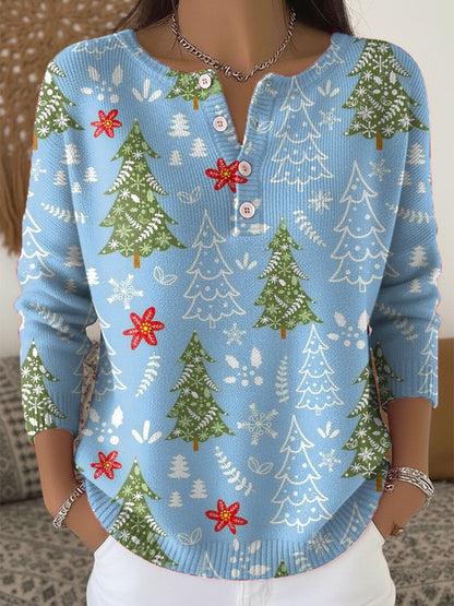 Festive Holiday Sweater with Buttons