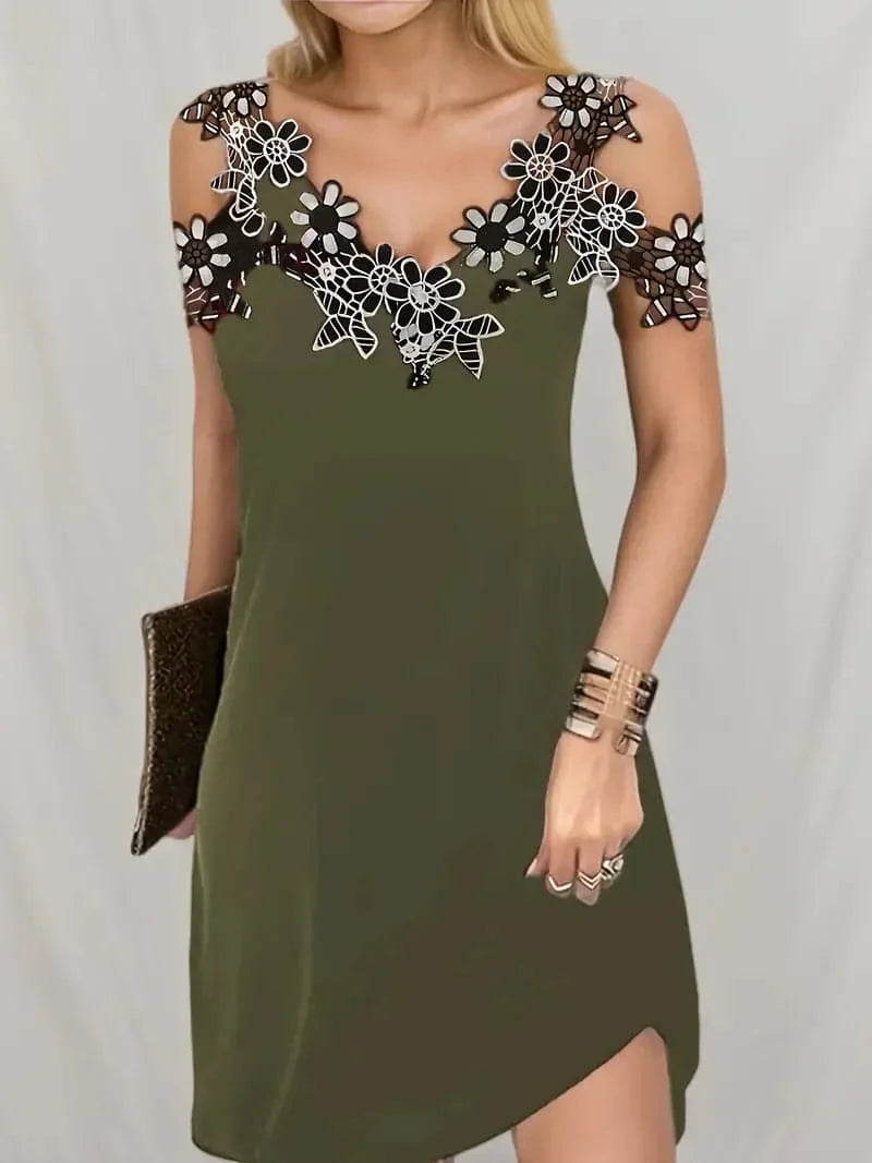 Chic V-Neck Lace Short Dress - Nocini