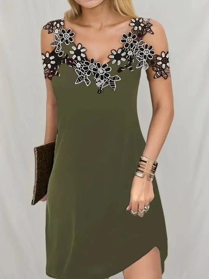 Chic V-Neck Lace Short Dress - Nocini