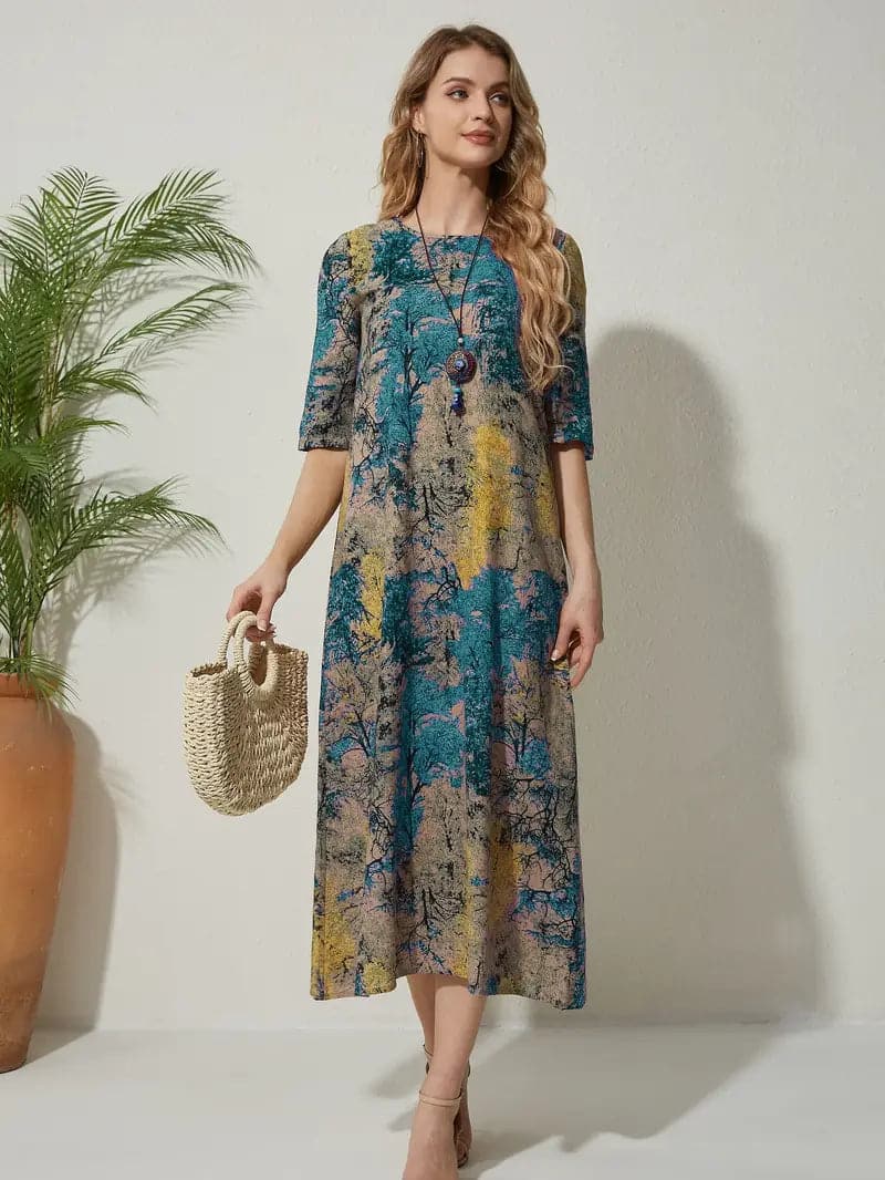 Casual Women's Midi Dress with Loose Fit and Floral Print - Nocini