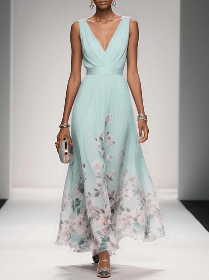 Pastel Blue Flower Maxi Dress