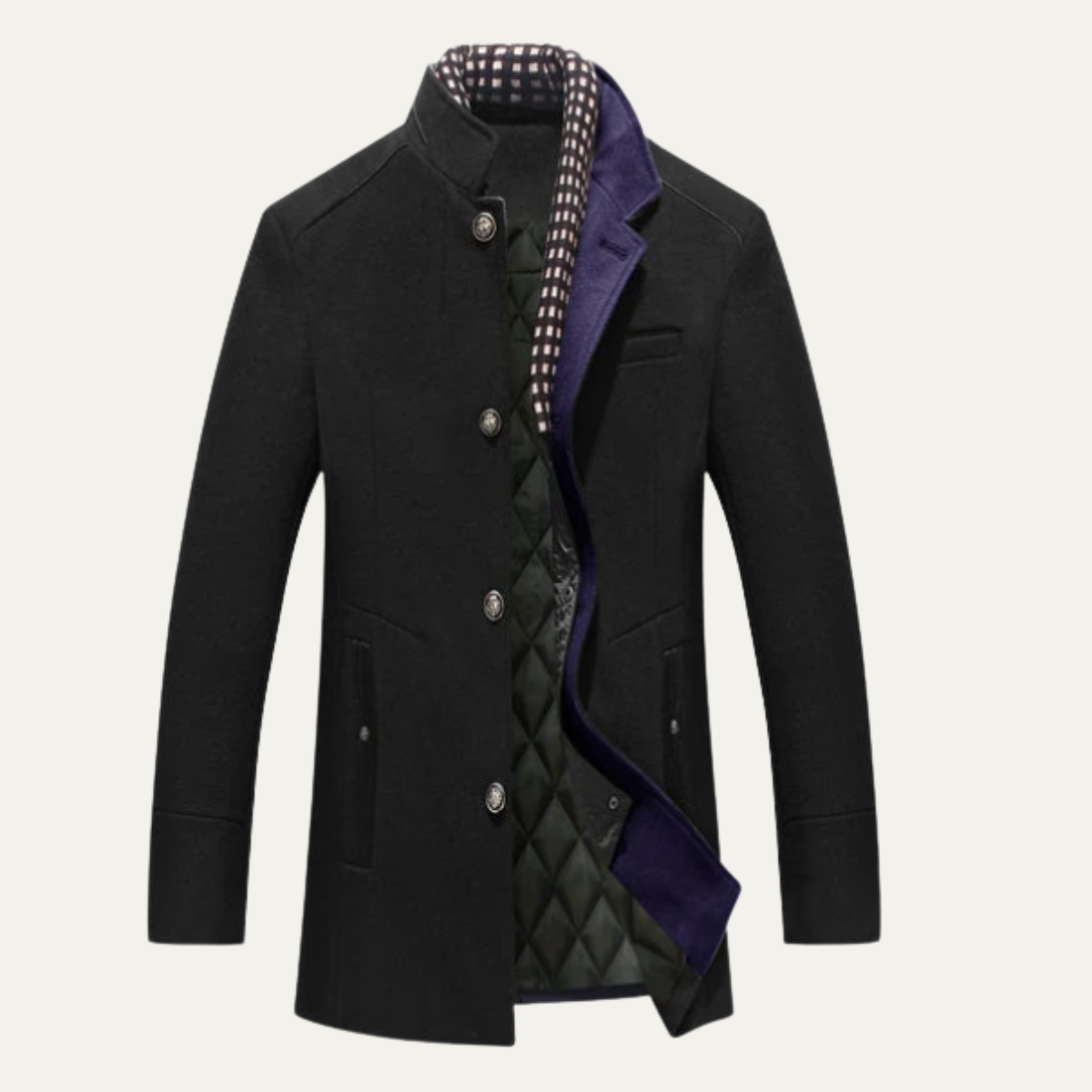 Warm Men's Classic Quilted Wool Winter Coat