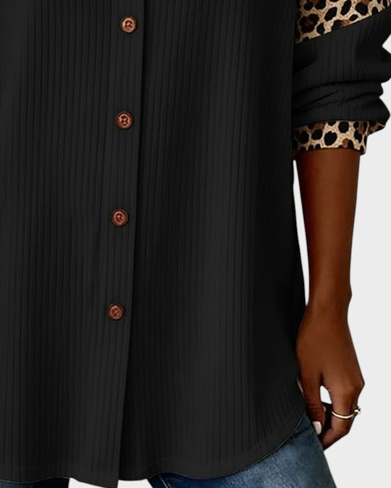 Image of Deanna | Women's Long Sleeve Leopard Print Button-Down Shirt