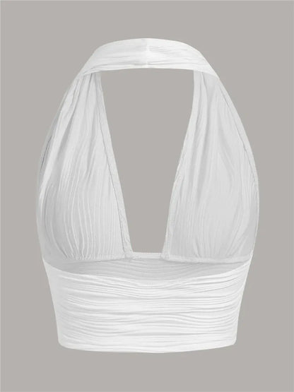 Deep-Cut Halter Top with Open Back – Liora-White-S-State of Style