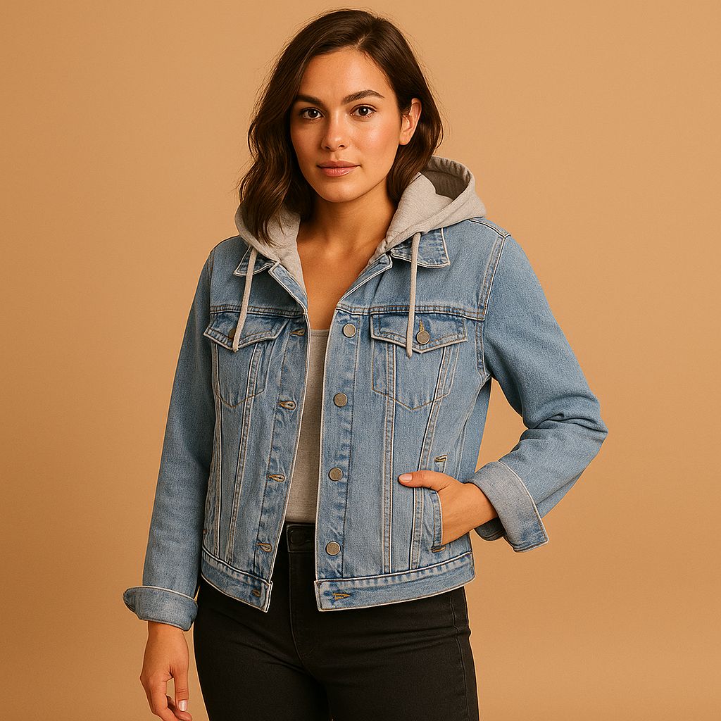Women's Hooded Blue Jean Jacket Stella - Nocini