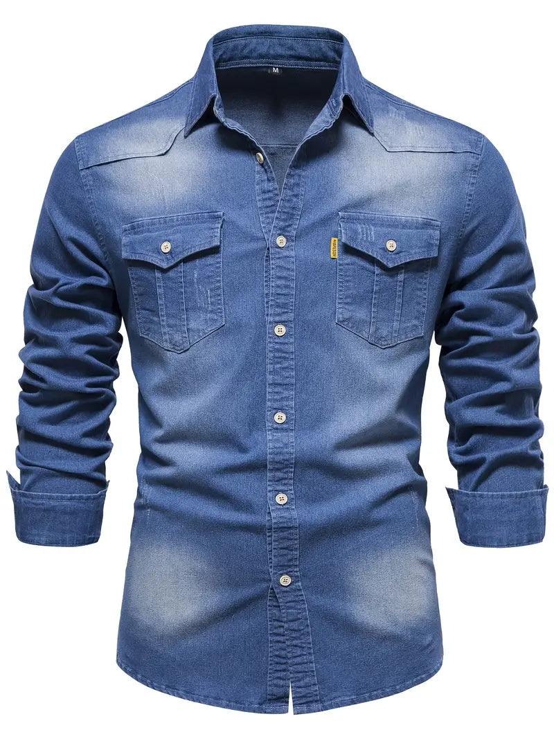 Classic Blue Men's Jean Shirt - Pexav