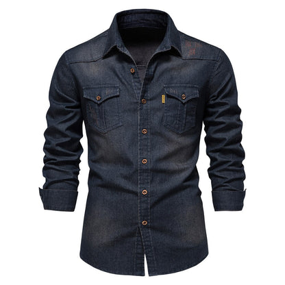 Denim Men's Shirt - Hugo-Marine blue-S-Nora Luxe