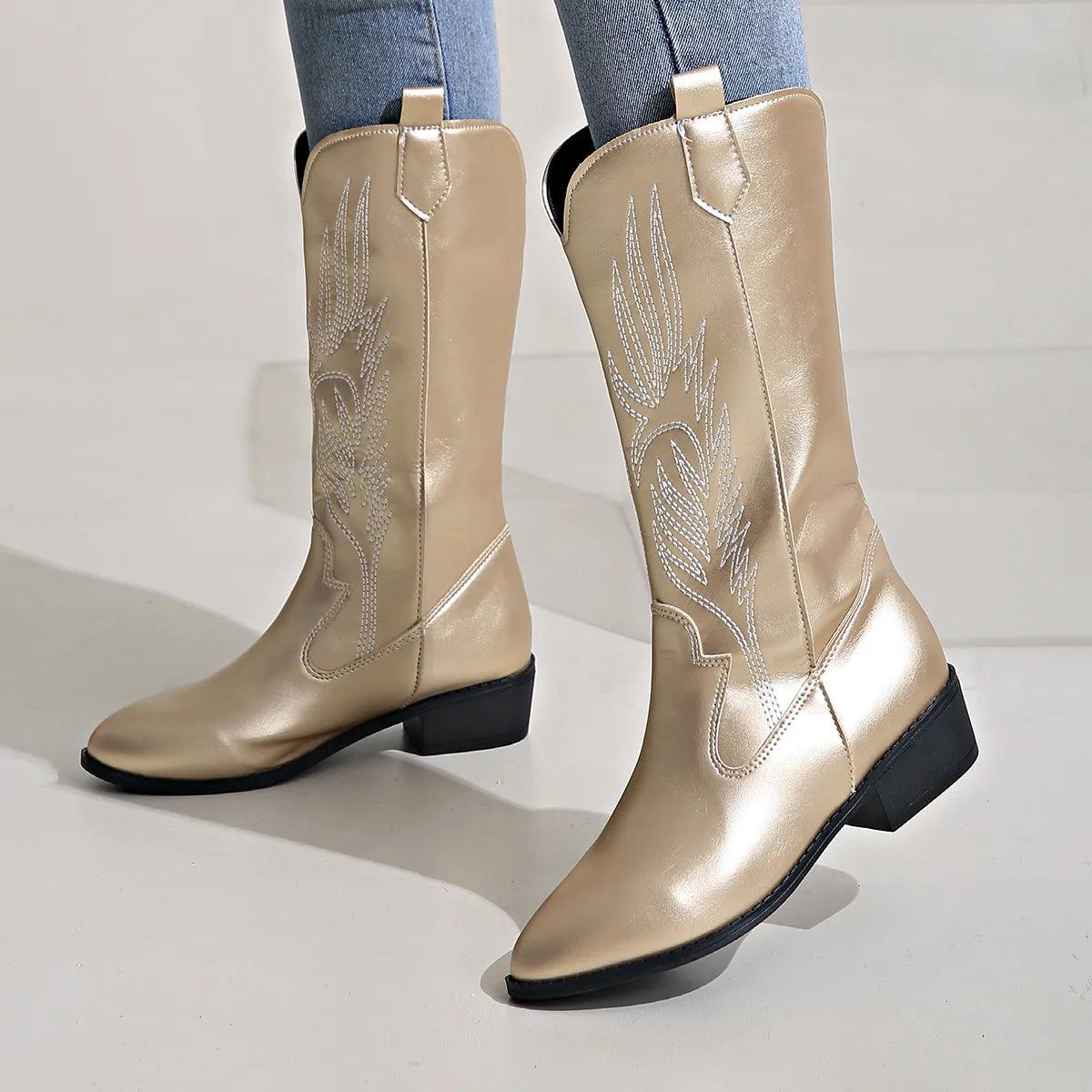 Fashionable Purple Pointed Toe Cowboy Boots for Women