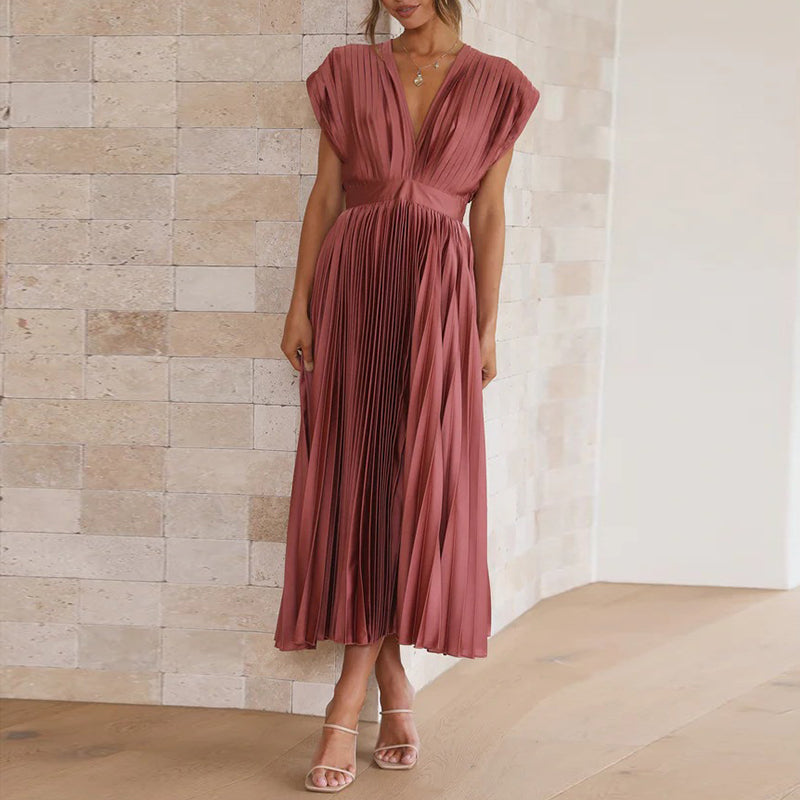 Calista | Ladies' Chic Ruffled V-Neck Mid Length Dress
