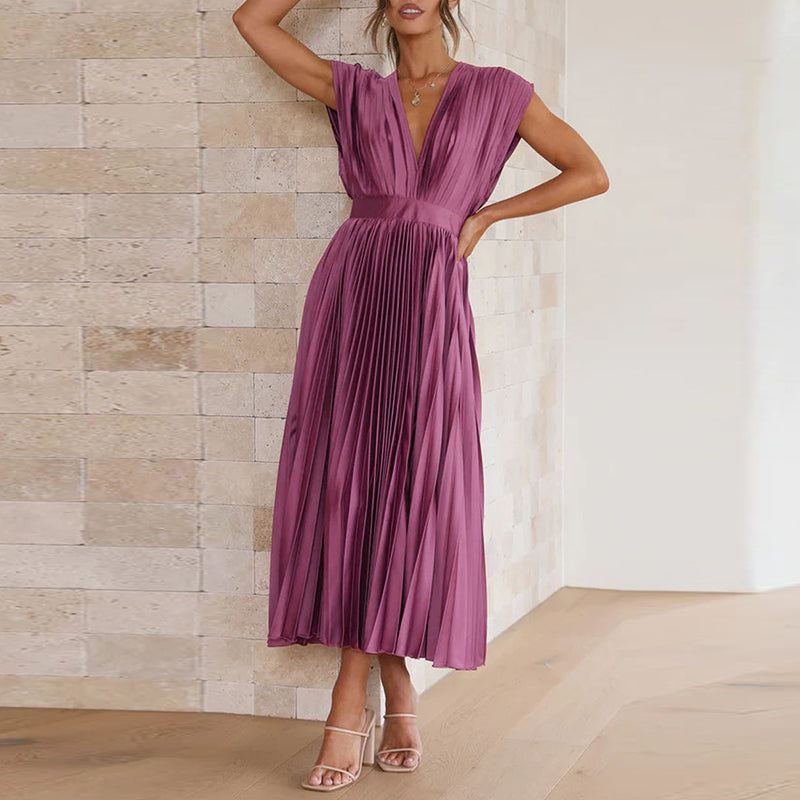 Calista | Ladies' Chic Ruffled V-Neck Mid Length Dress