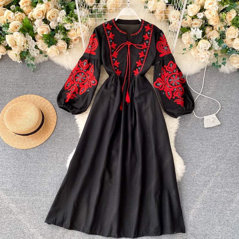 Floral Embroidered A-Line Dress for Women
