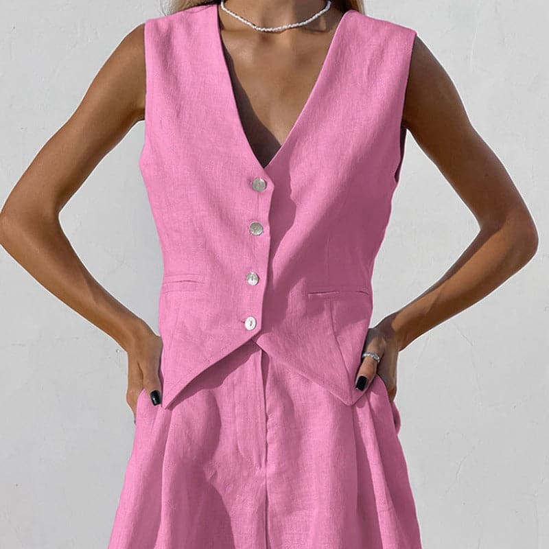 Breathable Women's Linen Vest and Shorts Set