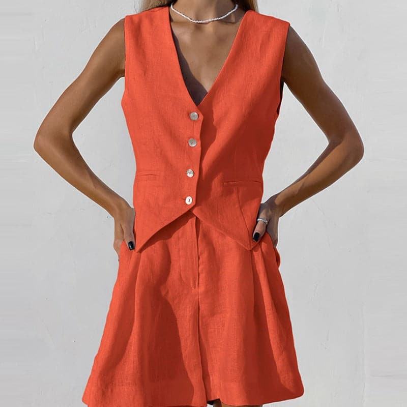 Breathable Women's Linen Vest and Shorts Set