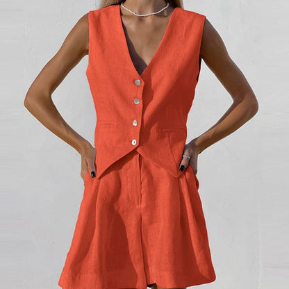 Breathable Women's Linen Vest and Shorts Set