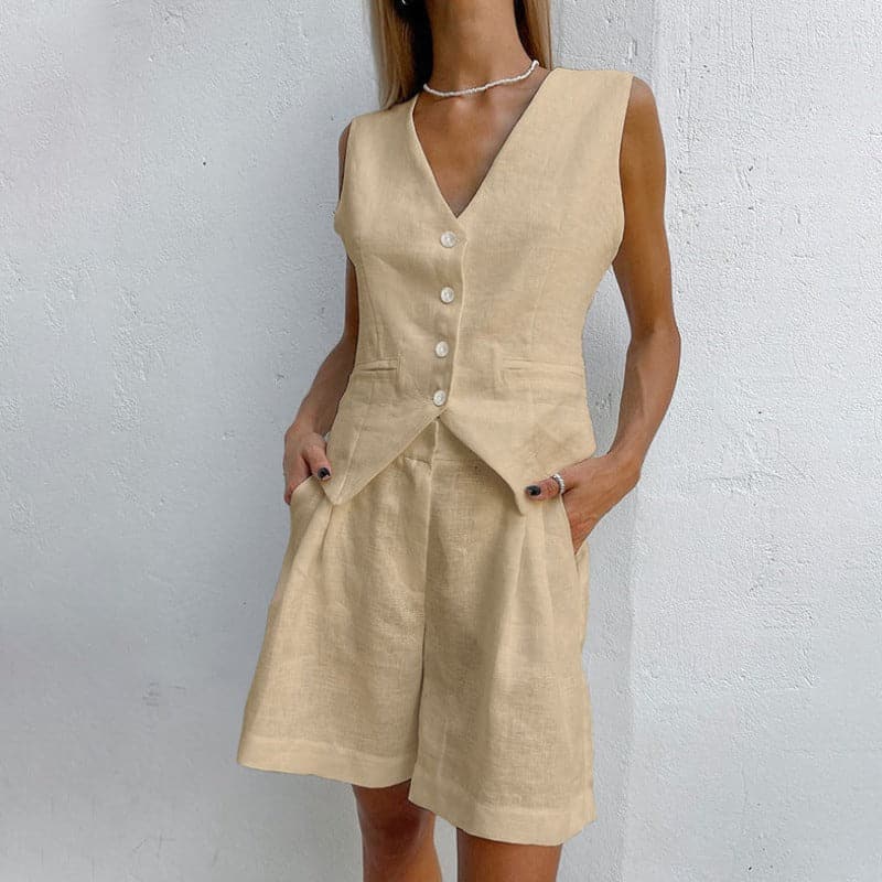 Breathable Women's Linen Vest and Shorts Set