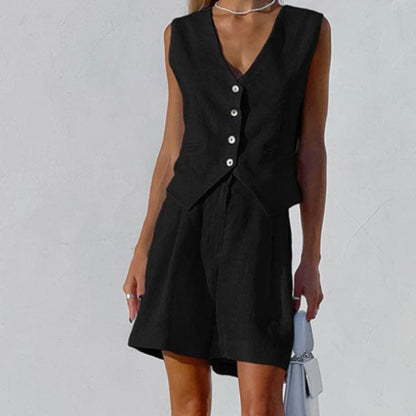 Breathable Women's Linen Vest and Shorts Set