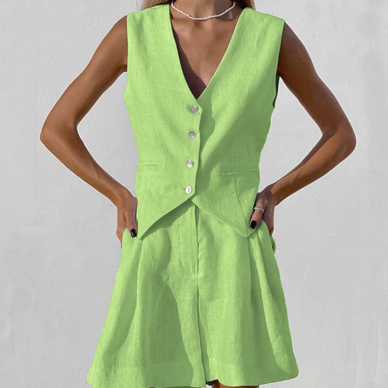 Breathable Women's Linen Vest and Shorts Set
