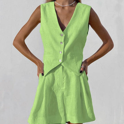 Breathable Women's Linen Vest and Shorts Set