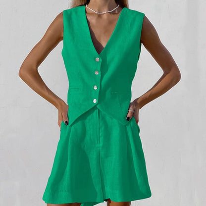 Breathable Women's Linen Vest and Shorts Set