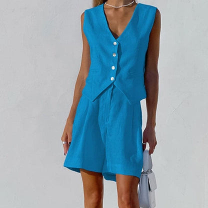 Breathable Women's Linen Vest and Shorts Set