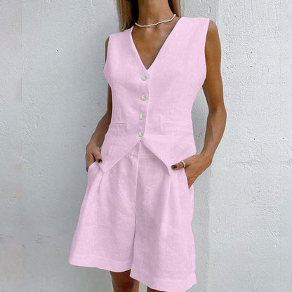 Breathable Women's Linen Vest and Shorts Set