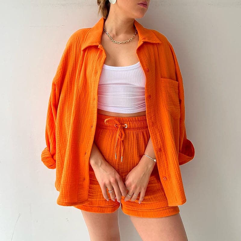 Ladies' Outfit - Long Sleeve Top & High Waisted Shorts