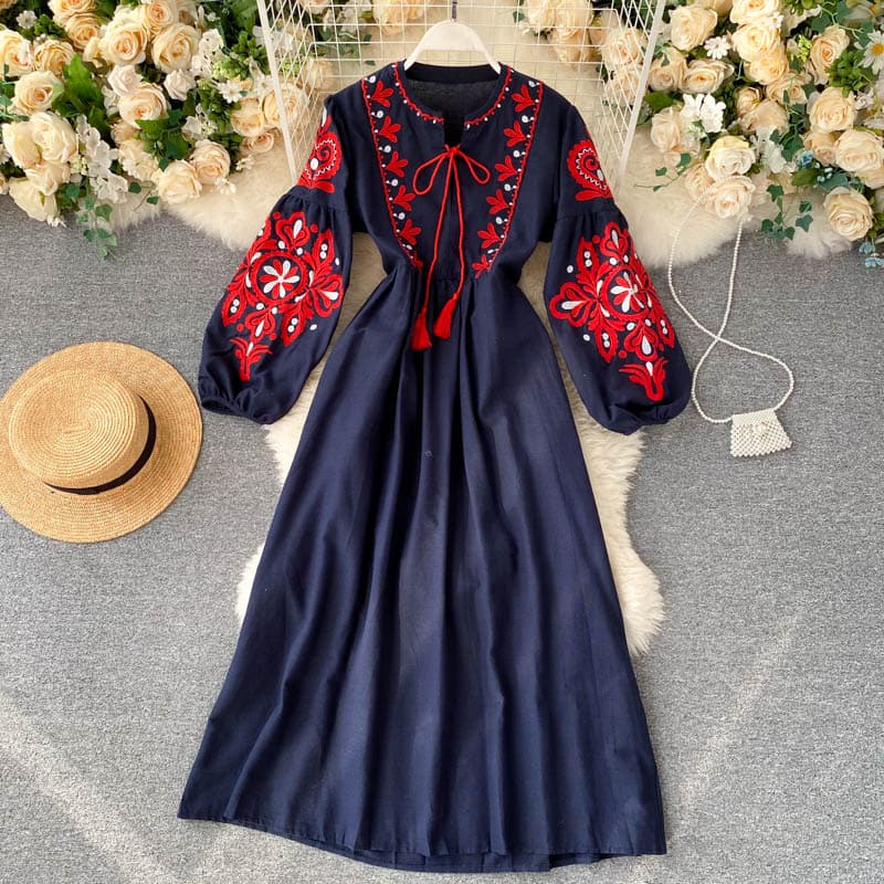 Floral Embroidered A-Line Dress for Women