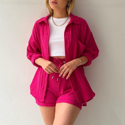Ladies' Outfit - Long Sleeve Top & High Waisted Shorts