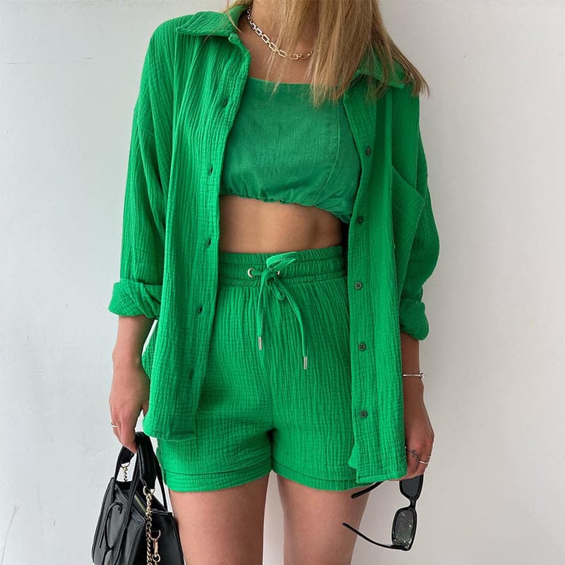 Ladies' Outfit - Long Sleeve Top & High Waisted Shorts