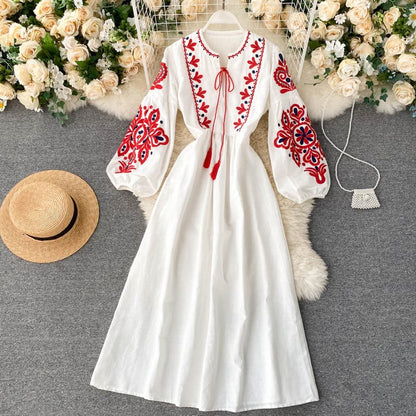Floral Embroidered A-Line Dress for Women - Nocini