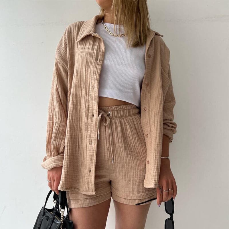 Ladies' Outfit - Long Sleeve Top & High Waisted Shorts - Nocini