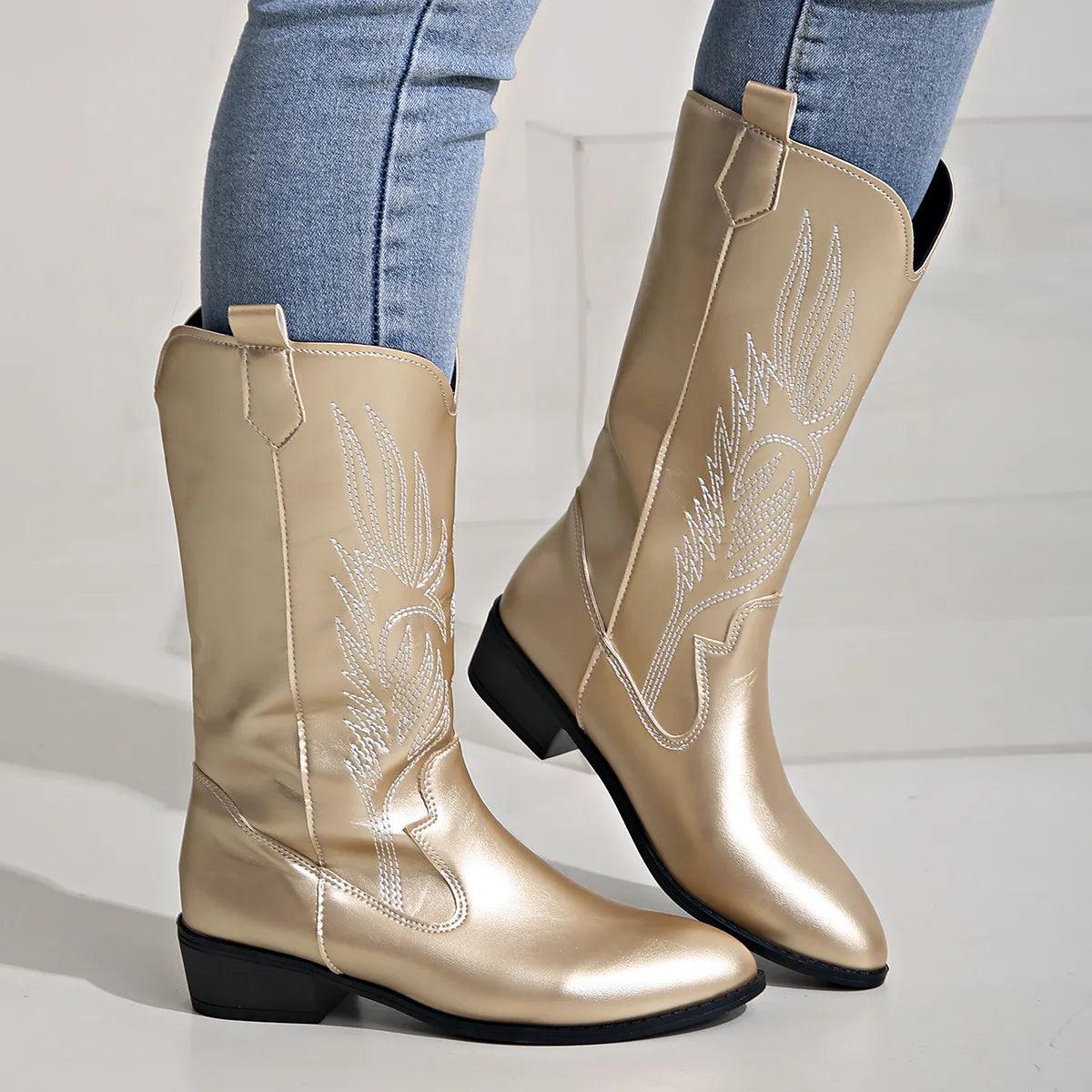 Fashionable Purple Pointed Toe Cowboy Boots for Women