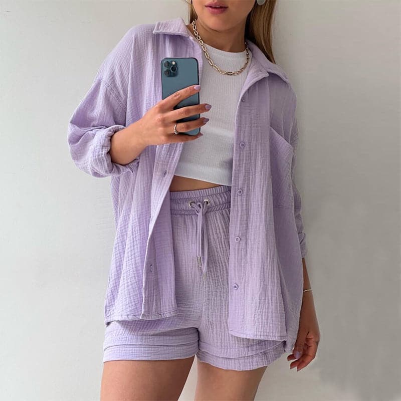 Ladies' Outfit - Long Sleeve Top & High Waisted Shorts
