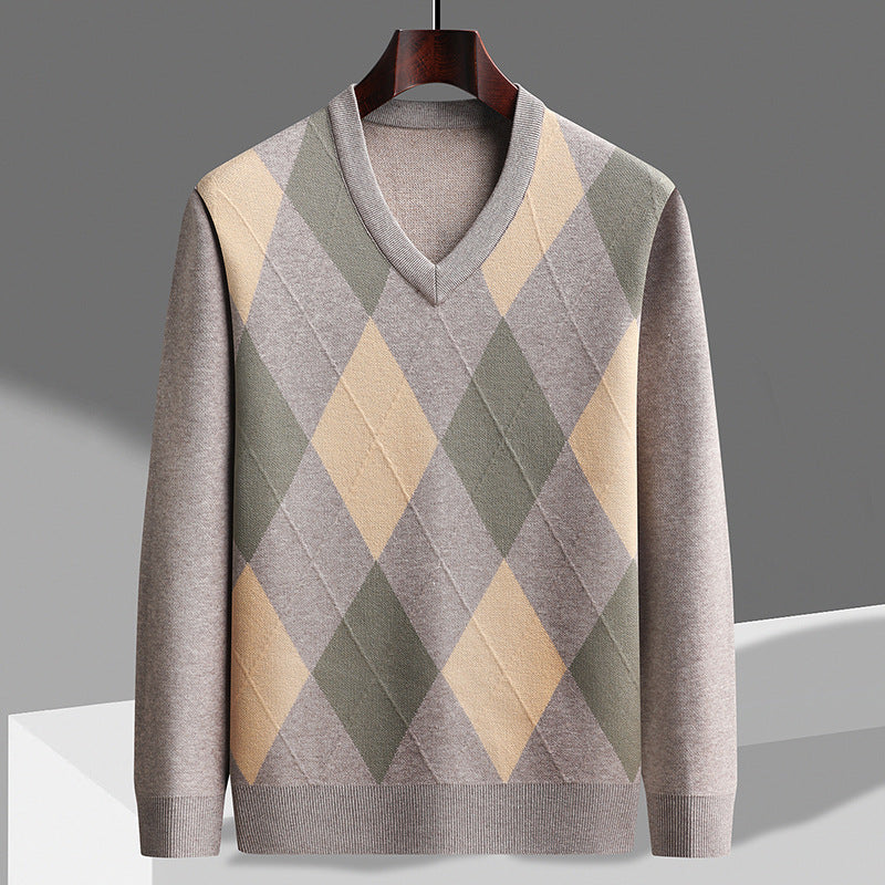 Classic Men's V Neck Patterned Sweater - Olytrend