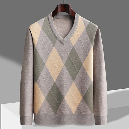 Classic Men's V Neck Patterned Sweater - Olytrend