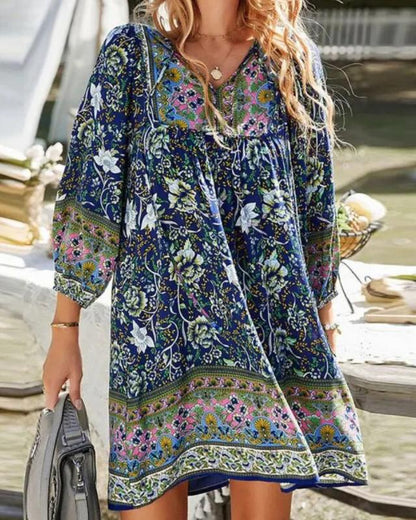 Chic V-Neck Floral Mini Dress for Women - Olytrend