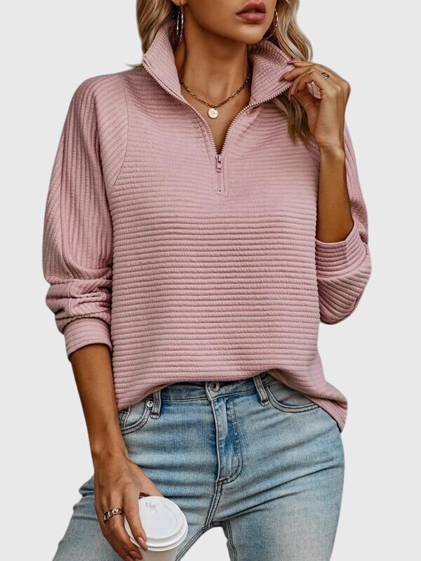 Classic Crew Neck Zip Up Sweater
