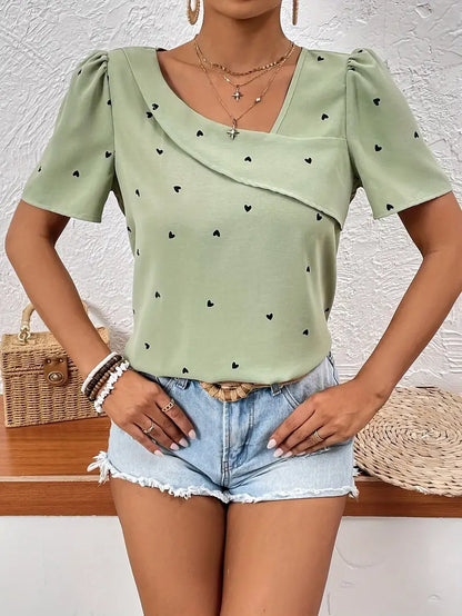Casual Loose Fit Heart Pattern Blouse