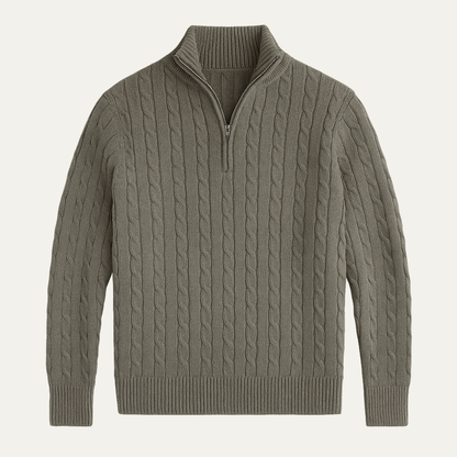 Traditional Men's Cable Knit Half Zip Jumper Sweater - Nocini