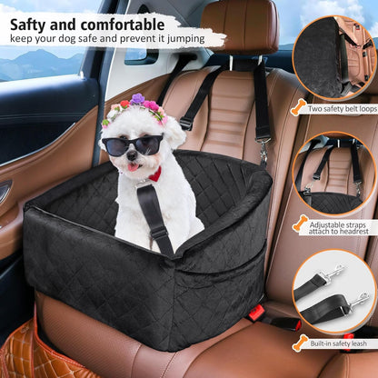 Dog seat with seat belt & storage compartments-Black-Nora Luxe