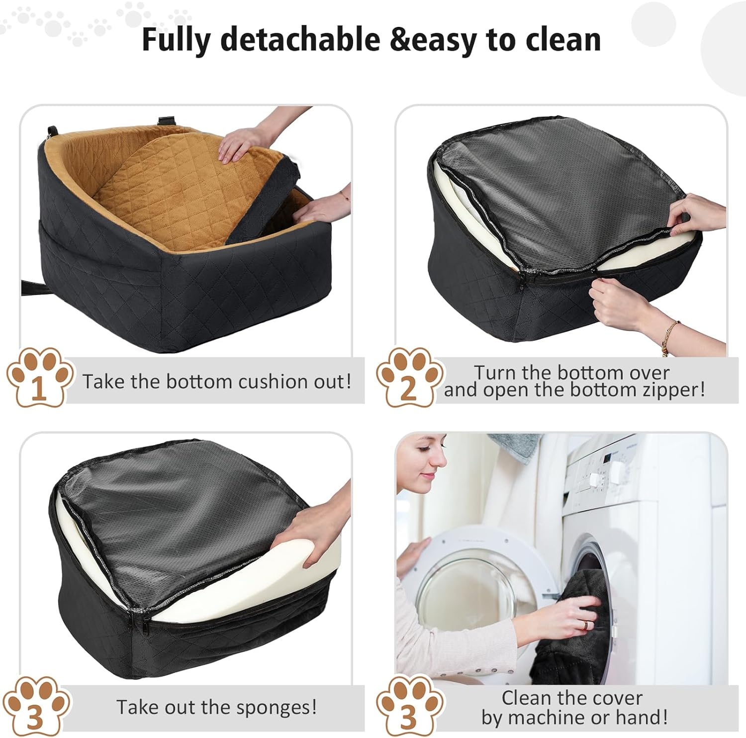 Dog seat with seat belt & storage compartments-Black-Nora Luxe