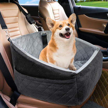 Dog seat with seat belt & storage compartments-Black/Gray-Nora Luxe