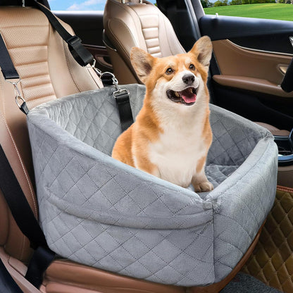 Dog seat with seat belt & storage compartments-Gray-Nora Luxe