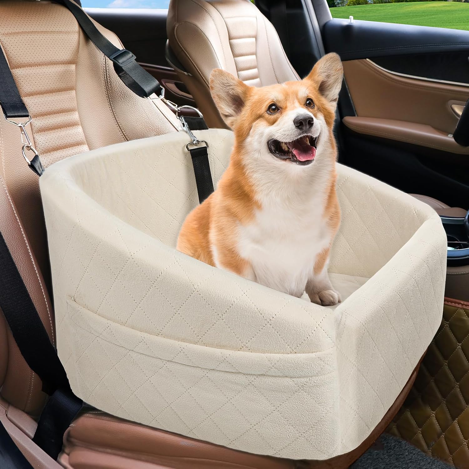 Pet Car Seat with Safety Belt & Storage Pockets - Pexav