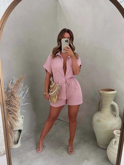Image of Dominique | Women's Button-Down Short Set