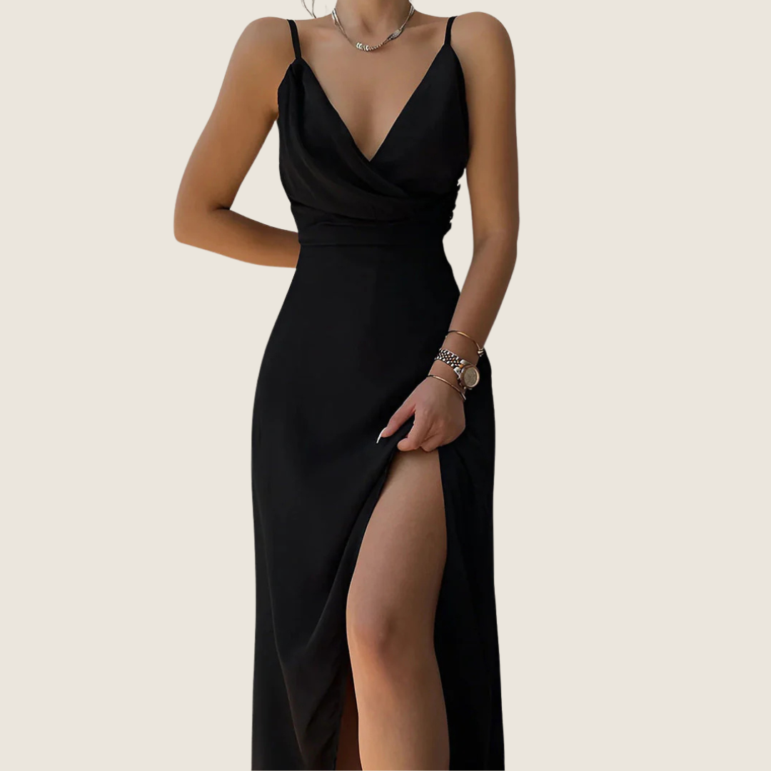 Elegant V-Neck Midi Slip Dress for Women - Olytrend