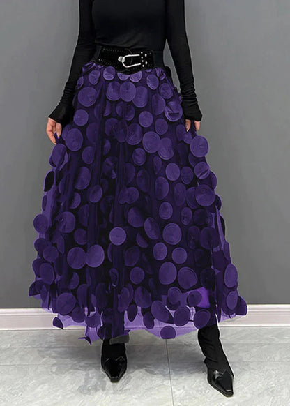 Dotted Print Flared Skirt – Maëlle-Purple-The Livary