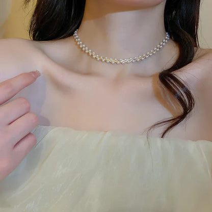 Double Crystals and Pearls Necklace - Amira-Black Crystal-Nora Luxe