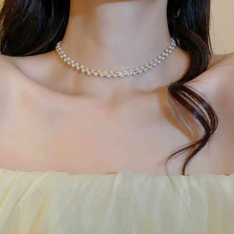 Luxury Crystal and Pearl Chain Necklace - Pexav