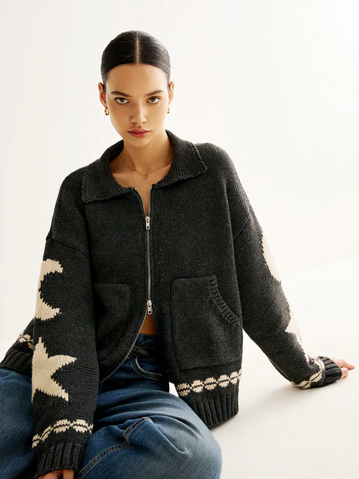 Cozy Dual Zip Pocket Cardigan Sweater - Pexav